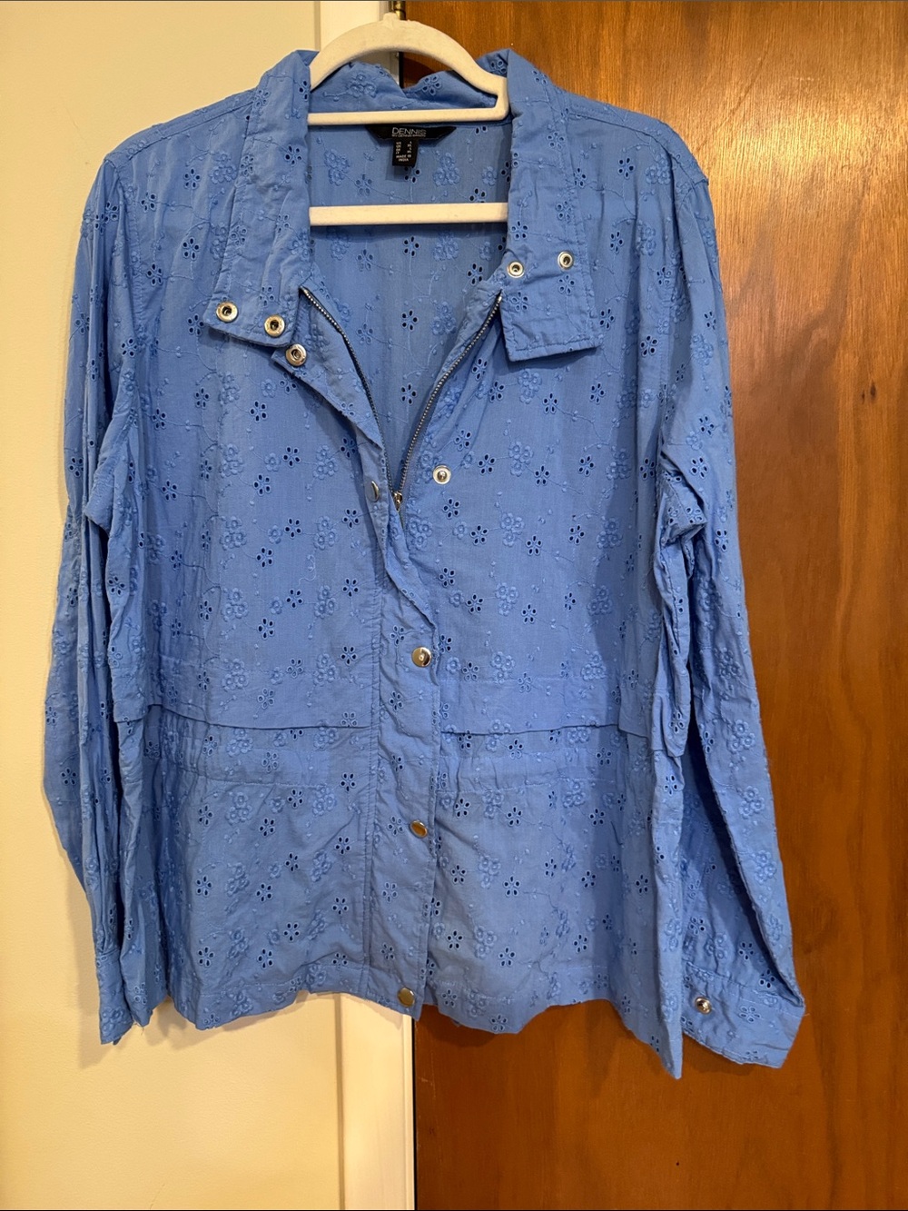 Dennis Basso Blue Eyelet Lightweight Jacket